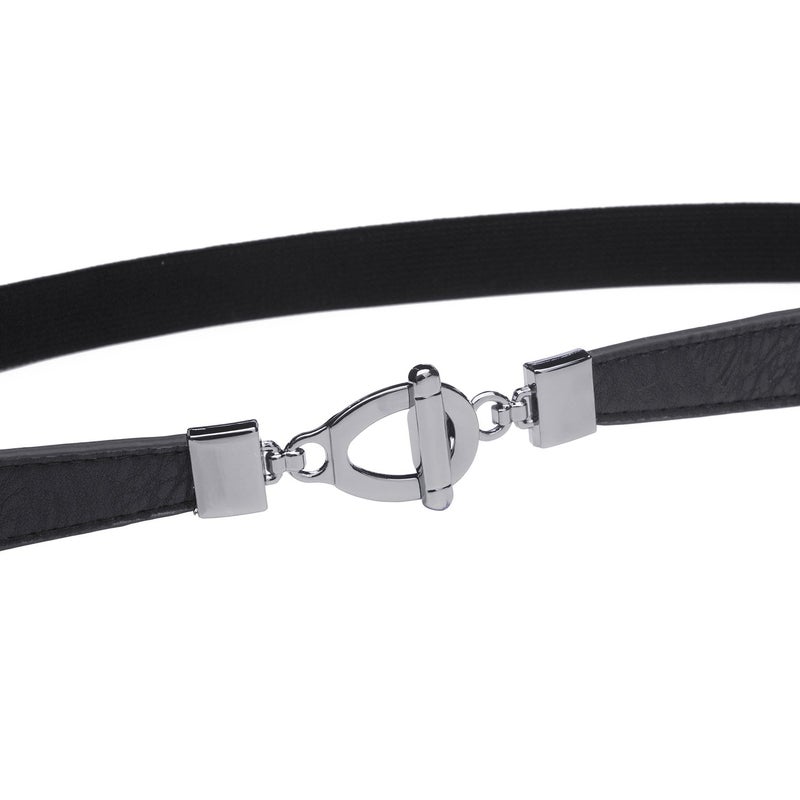 Syuer Womens 0.8" Width Skinny Elastic Waist Belt Stretch Cinch Belt Thin Belt (S-M (26"-32"), Black) - Image 3